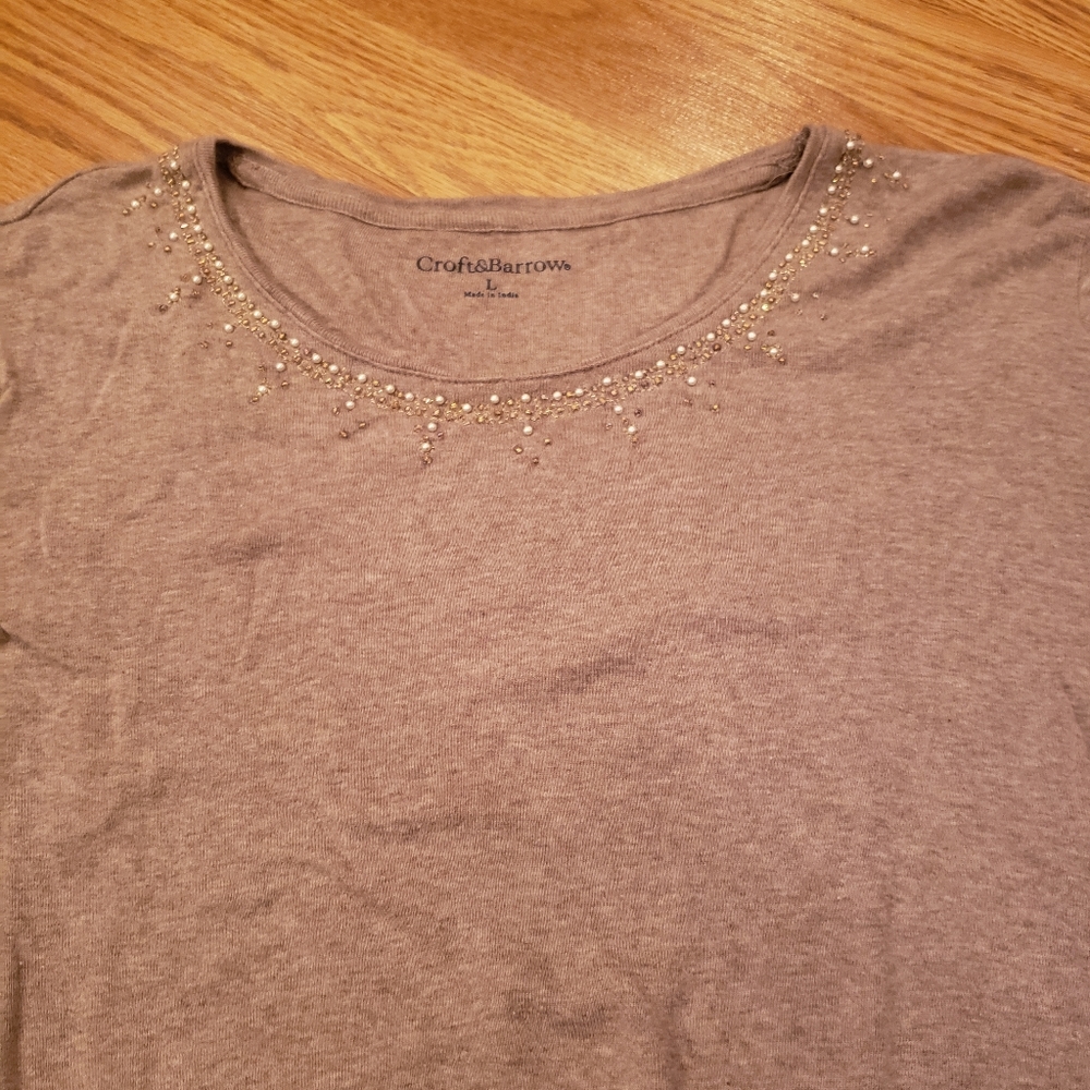 Soft Croft&Barrow long sleeve beaded neckline top